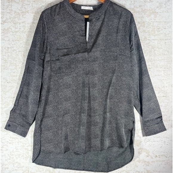 NWT BISHOP + YOUNG Women's Satin Black Polka Dots Long Sleeve Blouse Sz L - Picture 1 of 14